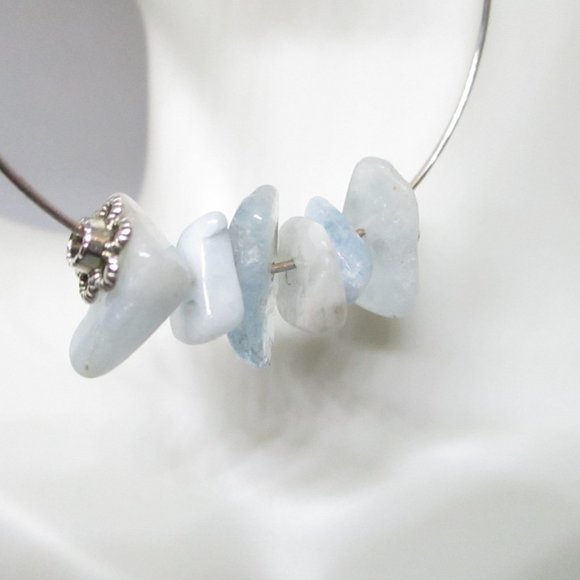 Women Hoop Stainless Steel Dangle Earrings with Natural Amazonite Chips - Picture 2 of 8